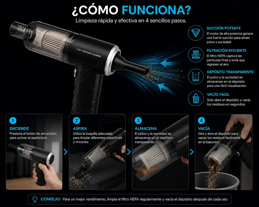 Mini Aspiradora Portátil Multiusos 3 EN1