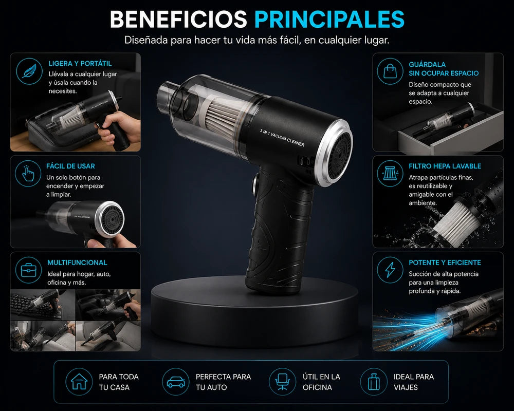 Mini Aspiradora Portátil Multiusos 3 EN1