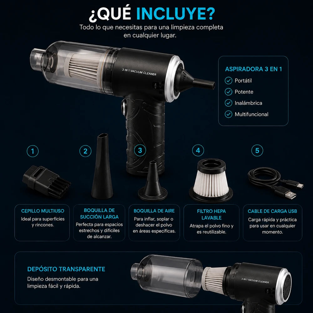 Mini Aspiradora Portátil Multiusos 3 EN1